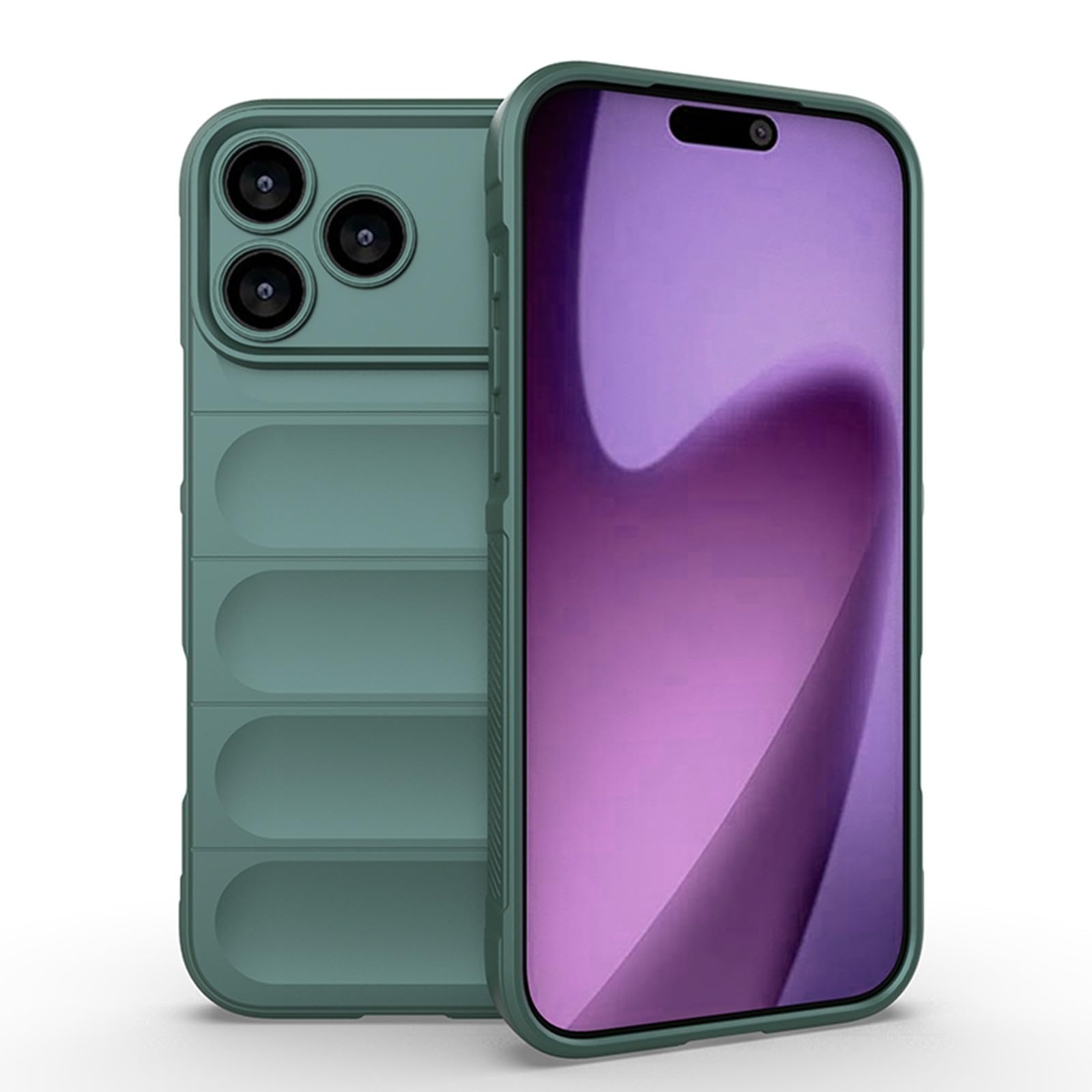 Coque iPhone 17 Pro vert foncé silicone rigide motif relief 3D