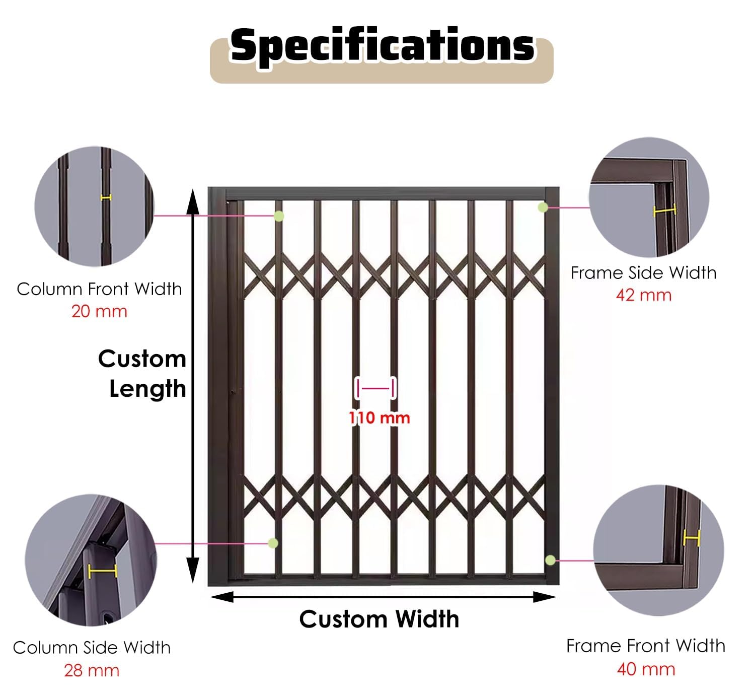 Rejilla de seguridad para ventana con cerradura, puerta plegable resistente a la intemperie para prevención de accidentes, barrera de seguridad ajustable