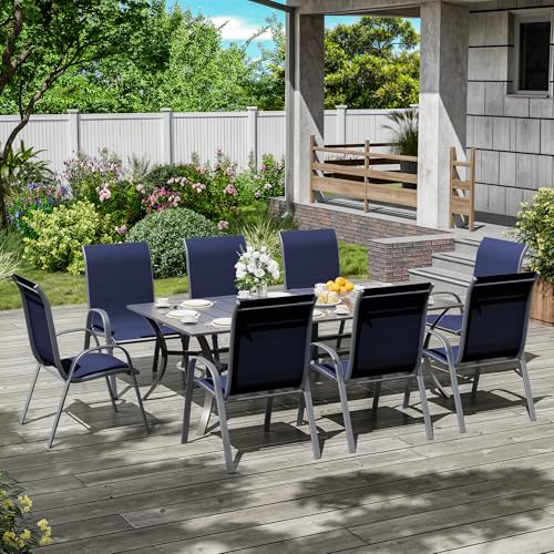 Image of Amopatio Patio Chairs Set of 8, Outdoor Stackable Dining Chairs for All Weather, Breathable Garden Outdoor Furniture for Backyard Deck, Navy Blue