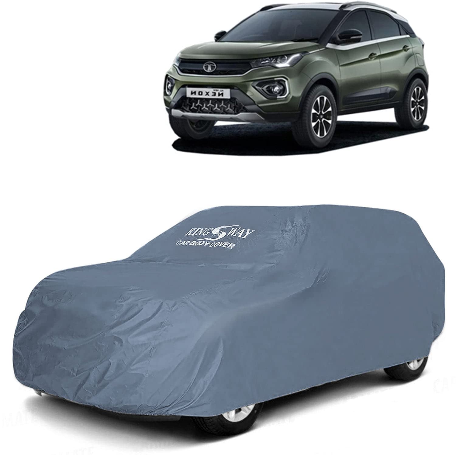 KINGSWAY® Dustproof Car Body Cover Compatible with Tata Nexon (Year 2020-2023) - Comes with Dust, UV, Paint & Scratch Protection - Grey Matty