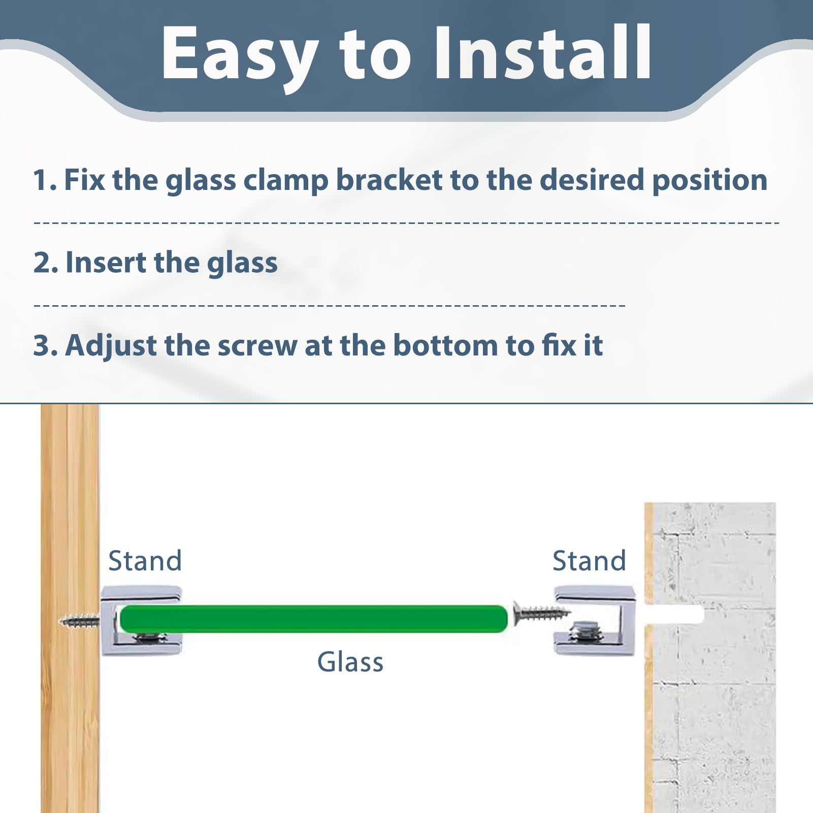 8 Pcs Glass Shelf Brackets, Adjustable Glass Clamps, Glass Shelf Support, Zinc Alloy Glass Clamp - Image 4