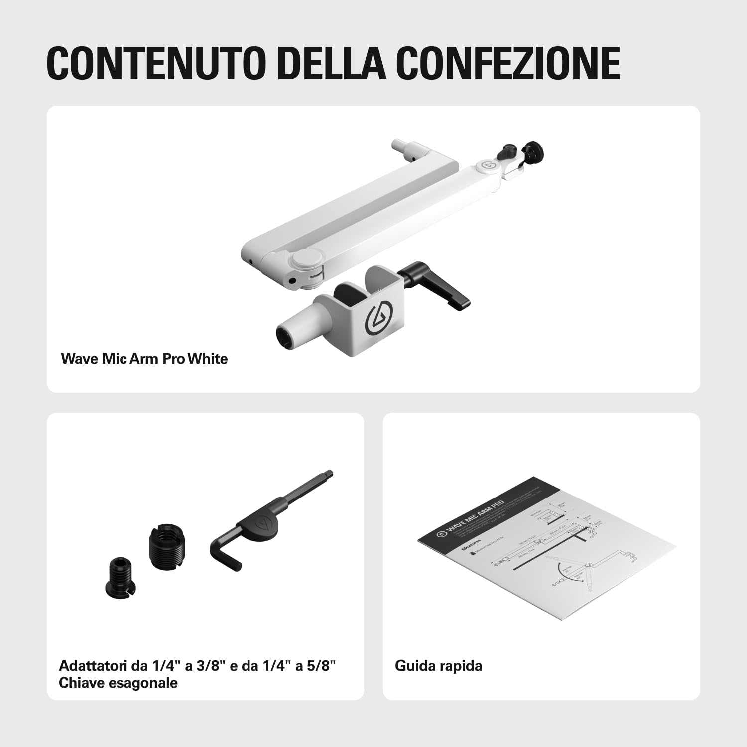 Elgato Wave Mic Arm Pro White - Braccio per Microfono a Profilo Basso Girevole a 360° con Molla a Gas, Compatibile con Microfoni Elgato/Shure SM7B/Rode/Blue Yeti & altri – Per Trasmissione/Podcast
