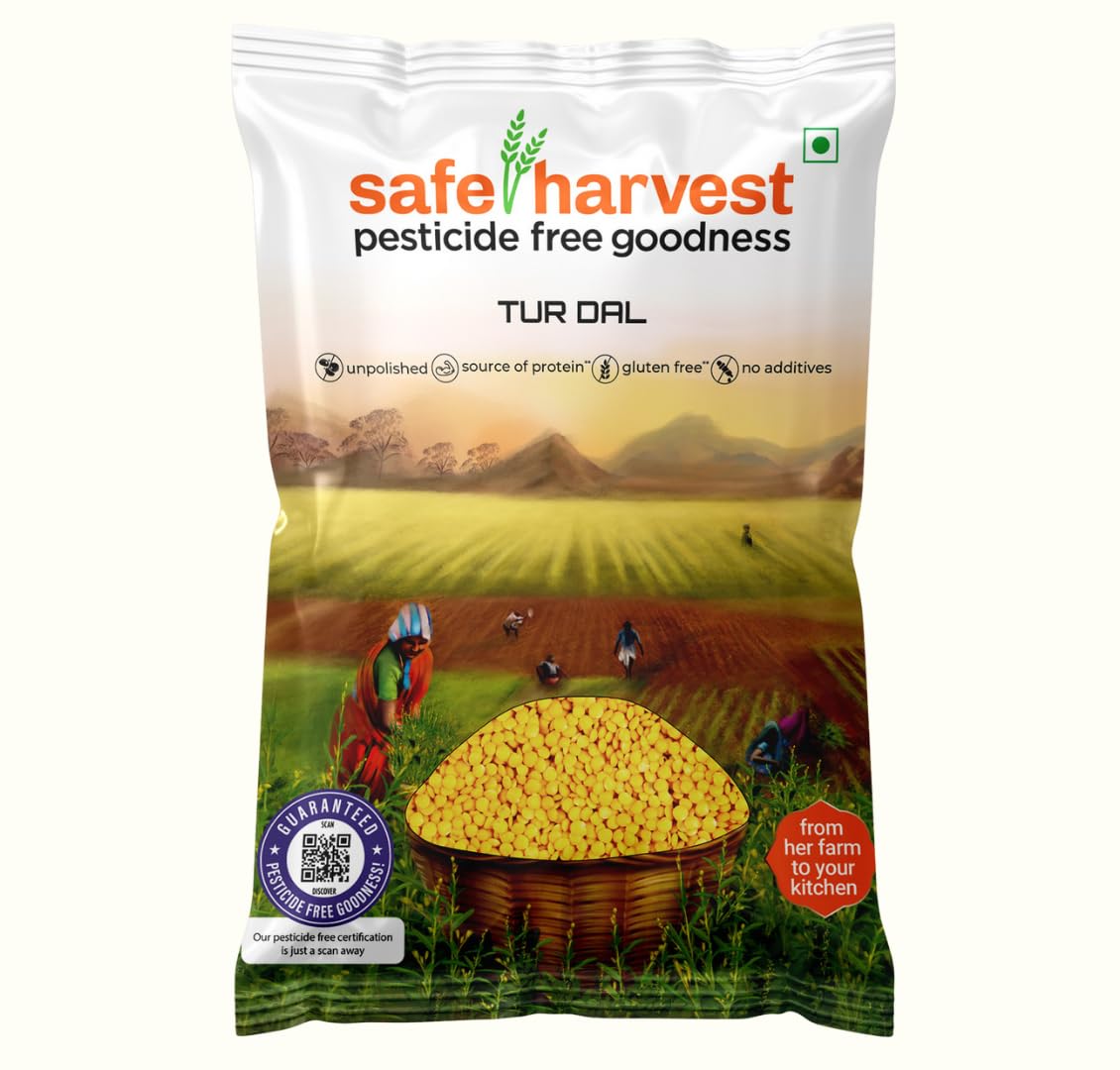 Safe Harvest Unpolished Tur Dal/Arhar Dal | Pesticide-Free | Protein-Rich & Vegan | Natural & Chemical-Free | Sourced from Women Farmers | Tested for 231 Pesticides | 1 kg