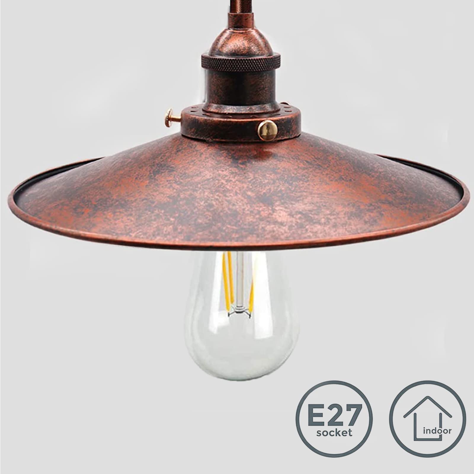 HTRUIYATY 2 Pezzi Plafoniera Ombrello Vintage E27 Industriale Retro Metal Paralume Lampada Soffitto Barn Light (Ruggine 22 cm)