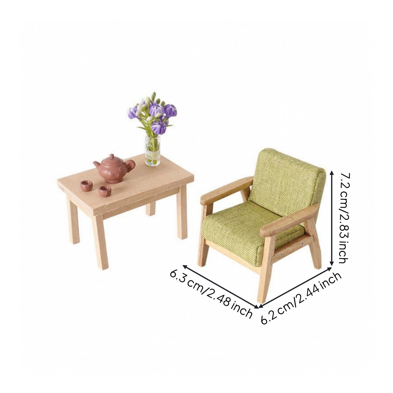 rockible 6 Pezzi Mobili per Casa Delle Bambole | Imbottito, Salotto in Miniatura con Accessori, Realistico, Poltrona in Miniatura con Tavolo, per Diorama, Collezionisti