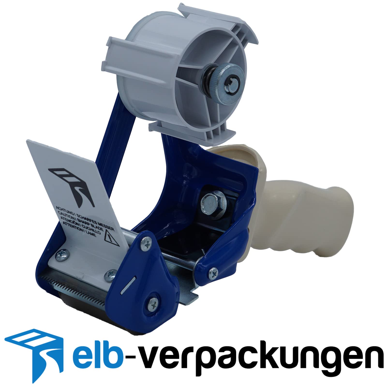 10 Stück - Handabroller - Profi-Ausführung - Version : STD - blau/blue - 50 mm - Klebebandabroller Metallrahmen - elb-verpackungen