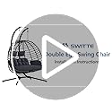SWITTE Double Egg Swing Chair with Stand, Outdoor Patio 2 Person Hanging Wicker Hammock Chairs with Cushion for Indoor Bedroom, Lawn, Garden-Dark Grey