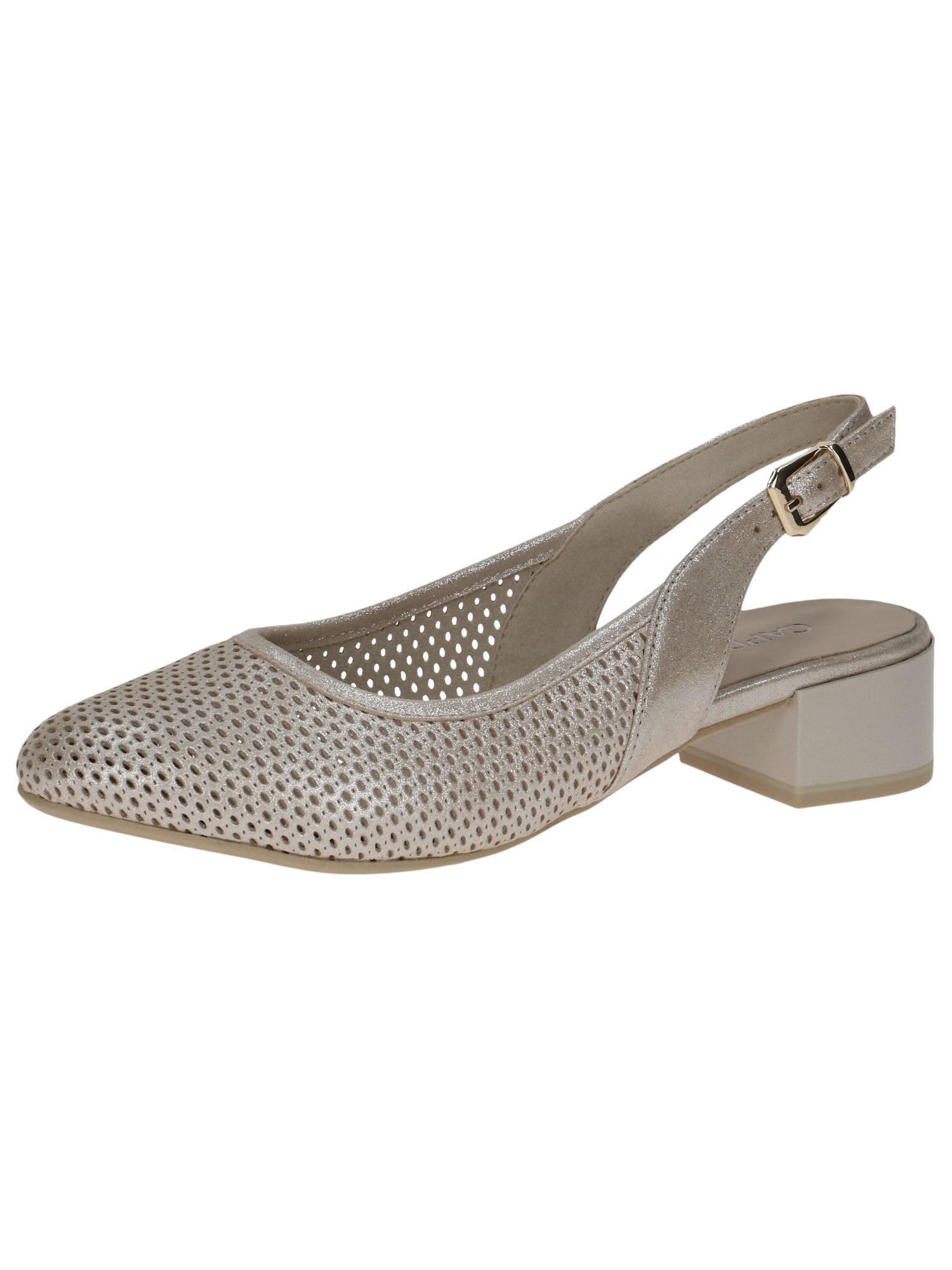 CAPRICE Comfort Women Slingback Pumps Leather Block Heel, Beige (Taupe Metallic), 6.5 UK