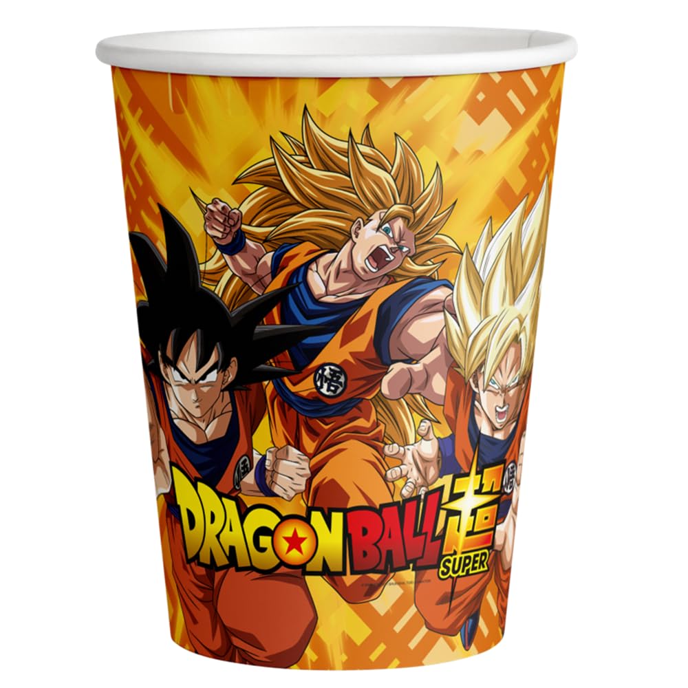 5039 Lot de 8 gobelets en carton pour fêtes et anniversaires sous licence Dragon Ball Capacité 220 ml Lot de 8 gobelets Dragon Ball