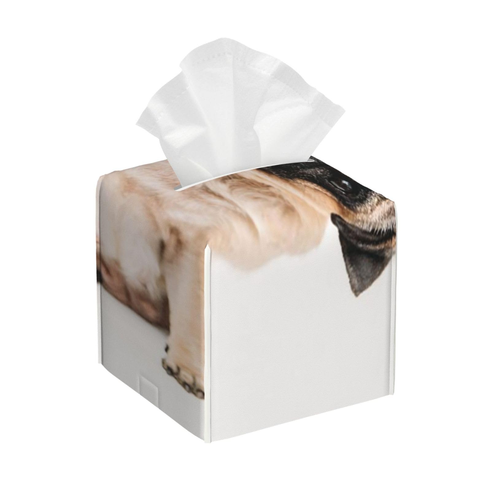 Cute Little Pug Portrait PVC Cube Tissue Pack for Home Office Bathroom Use