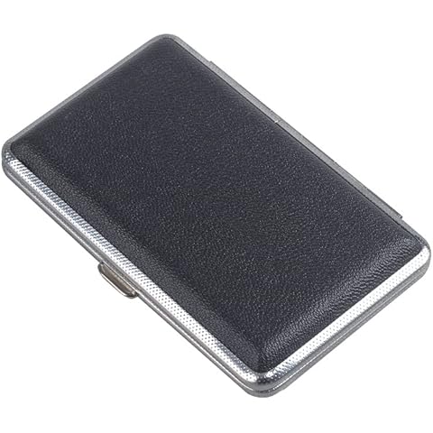 FXJPQJD Pocket Leather Cigarette Case Holder, Portable lengthen cigarette packets, Holds 20 Cigarettes 97mm, for Smoker, Pu Leather Cigarette Storage Box Organizer-Black Cover