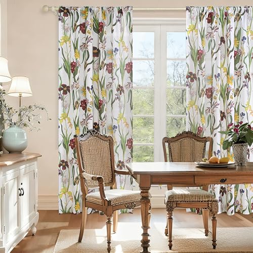 Image of Schweek Vintage Floral Curtains 63 Inches Length 2 Panels for Kitchen White