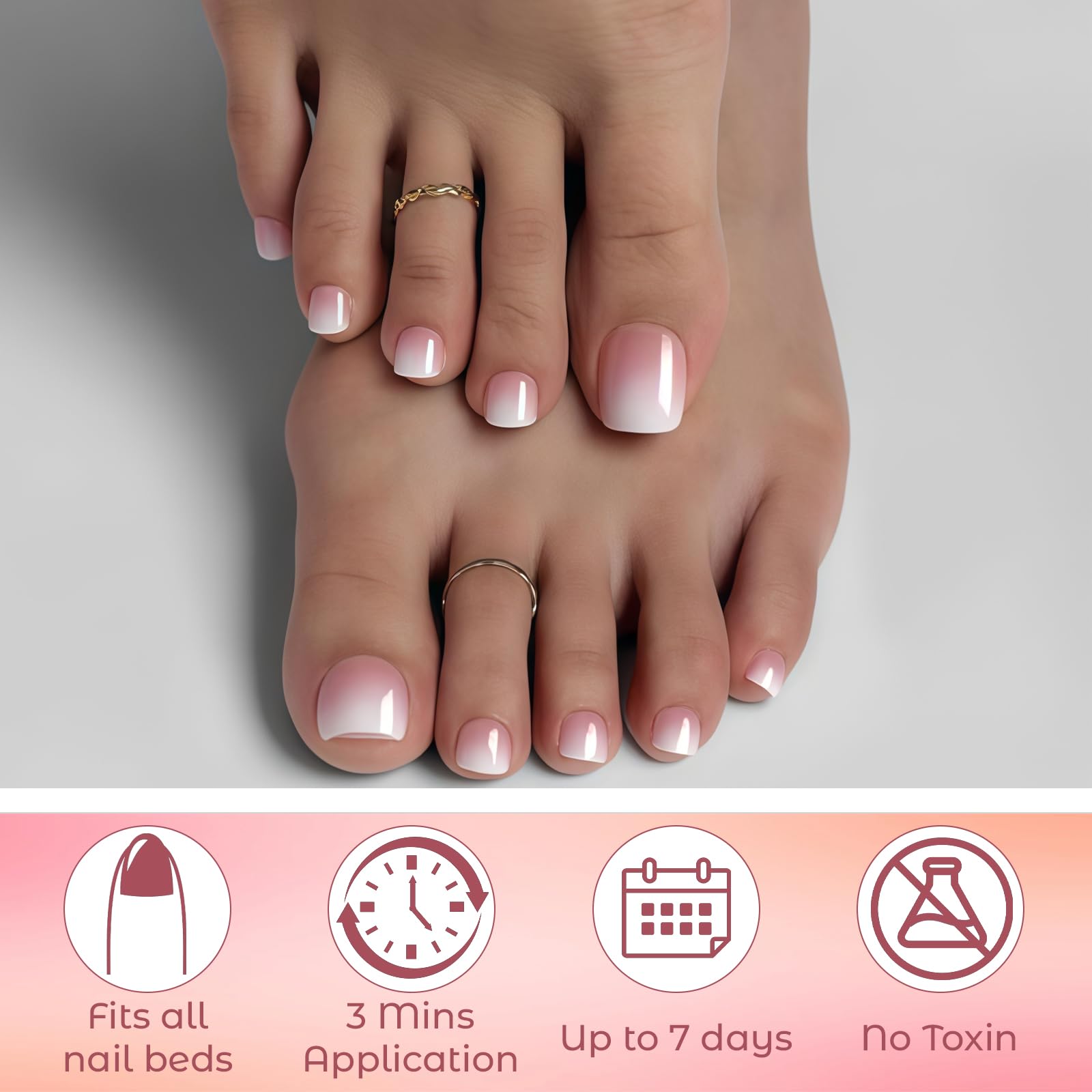Mrltau 120 Pcs Ombre Press On Toe Nails, False Toenails Pink White Gradient, Stick On Toenails, Multi-colored, 120 ml (Pack of 1) - Image 4