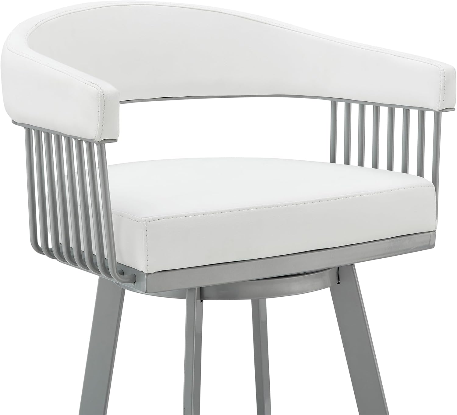 Armen Living Chelsea 25" Counter Height Swivel Bar Stool in Silver Finish and White Faux Leather