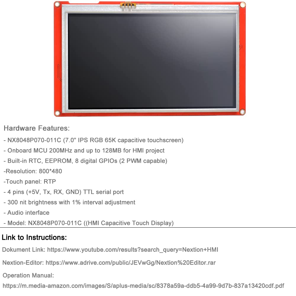7.0" NX8048P070 Nextion Intelligent HMI USART UART Serial TFT LCD Module Display Capactive Touch Panel Pannello touch screen capacitivo (NX8048P070-011C)