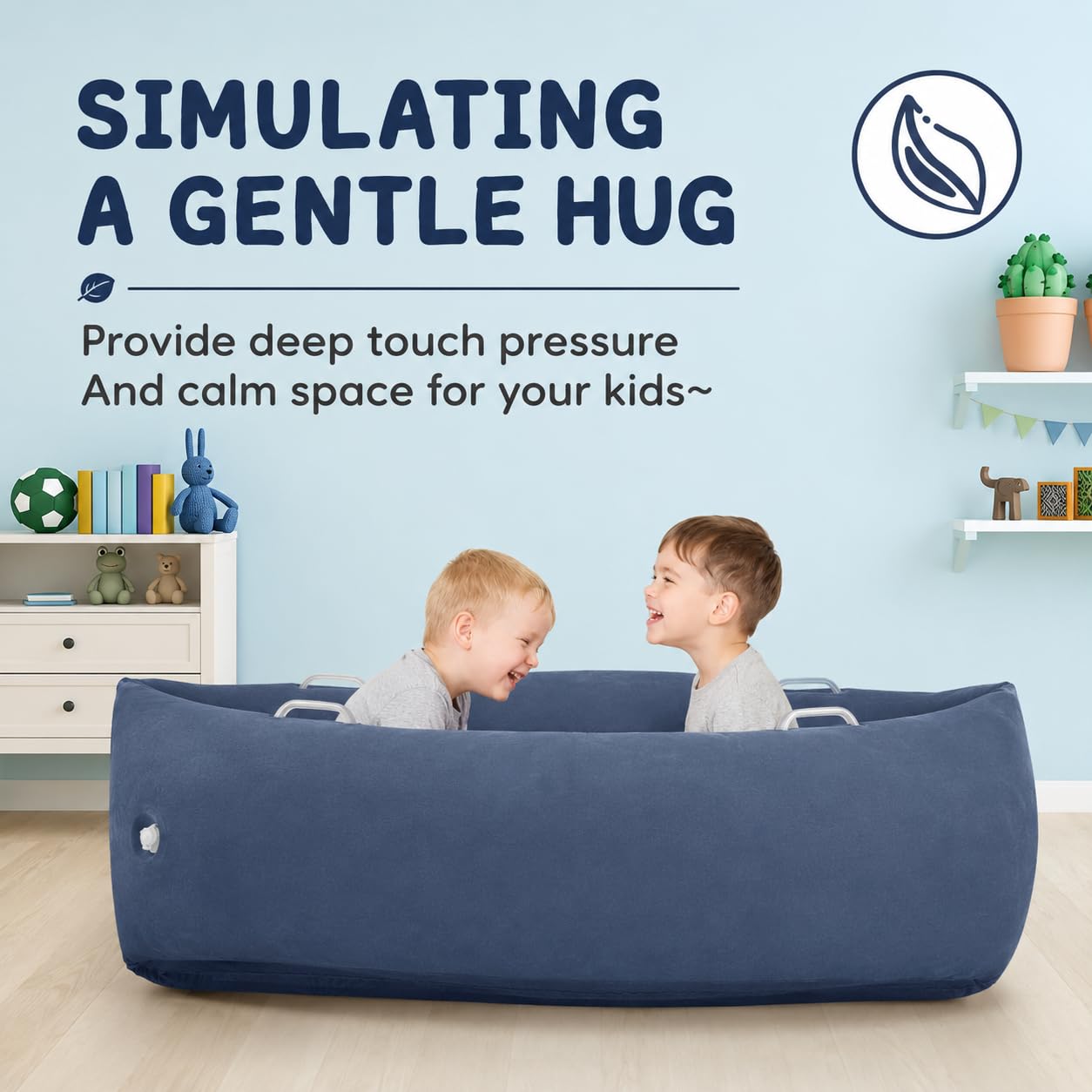 Silla sensorial inflable, 60 pulgadas, alivio sensorial para autismo para niños a partir de 3 años, tumbona portátil para leer, jugar y terapia, incluye bomba de aire eléctrica (azul)