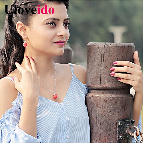 Uloveido Silver Plated Candy Apple Cubic Zirconia Pendant Necklace Earrings Jewelry for Women YL0072