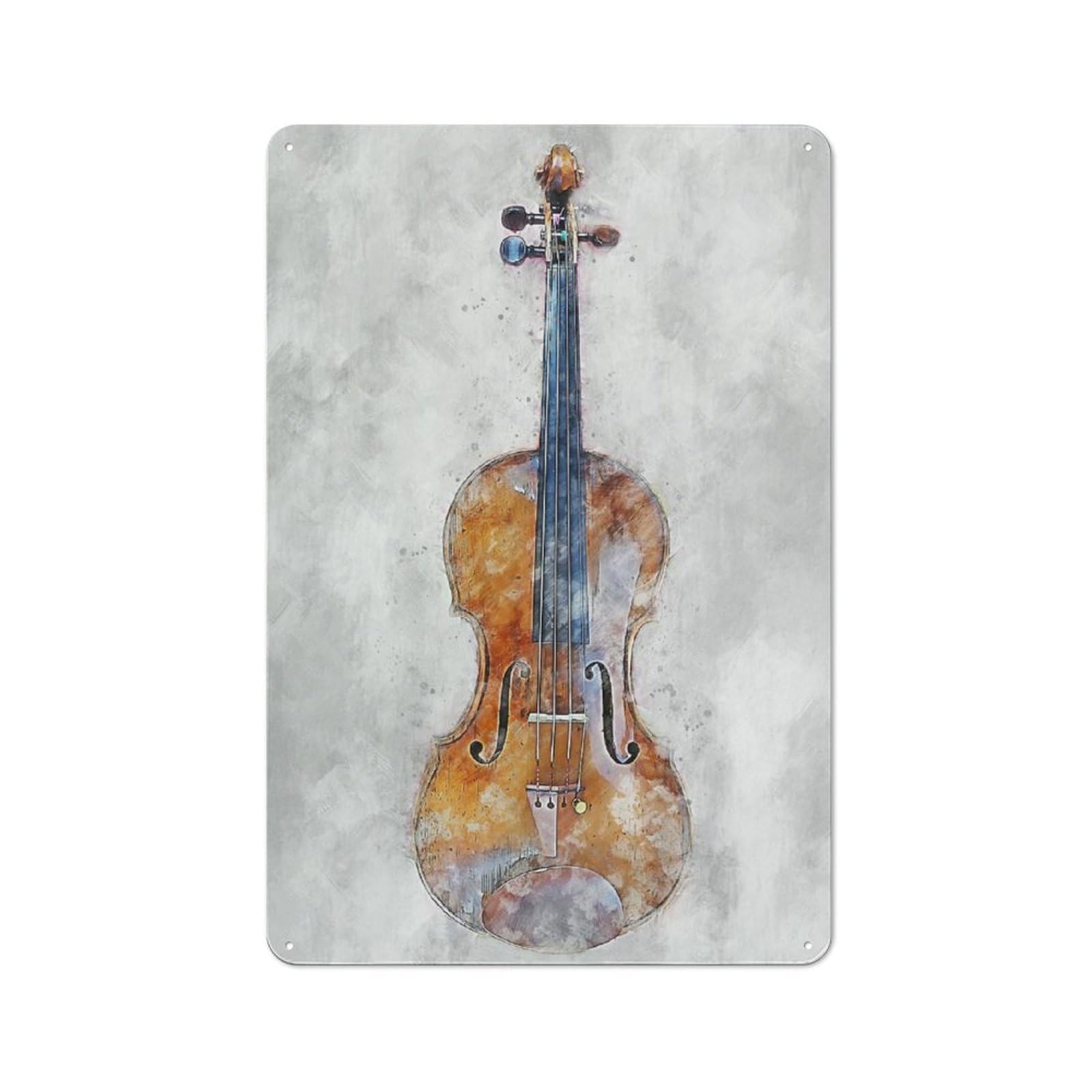 Junmoney Style-15 Violin Rustic Metal Sign 30X20cm For Garden Room Or Summerhouse, For Themed Interiors In Garden Rooms And Summerhouses