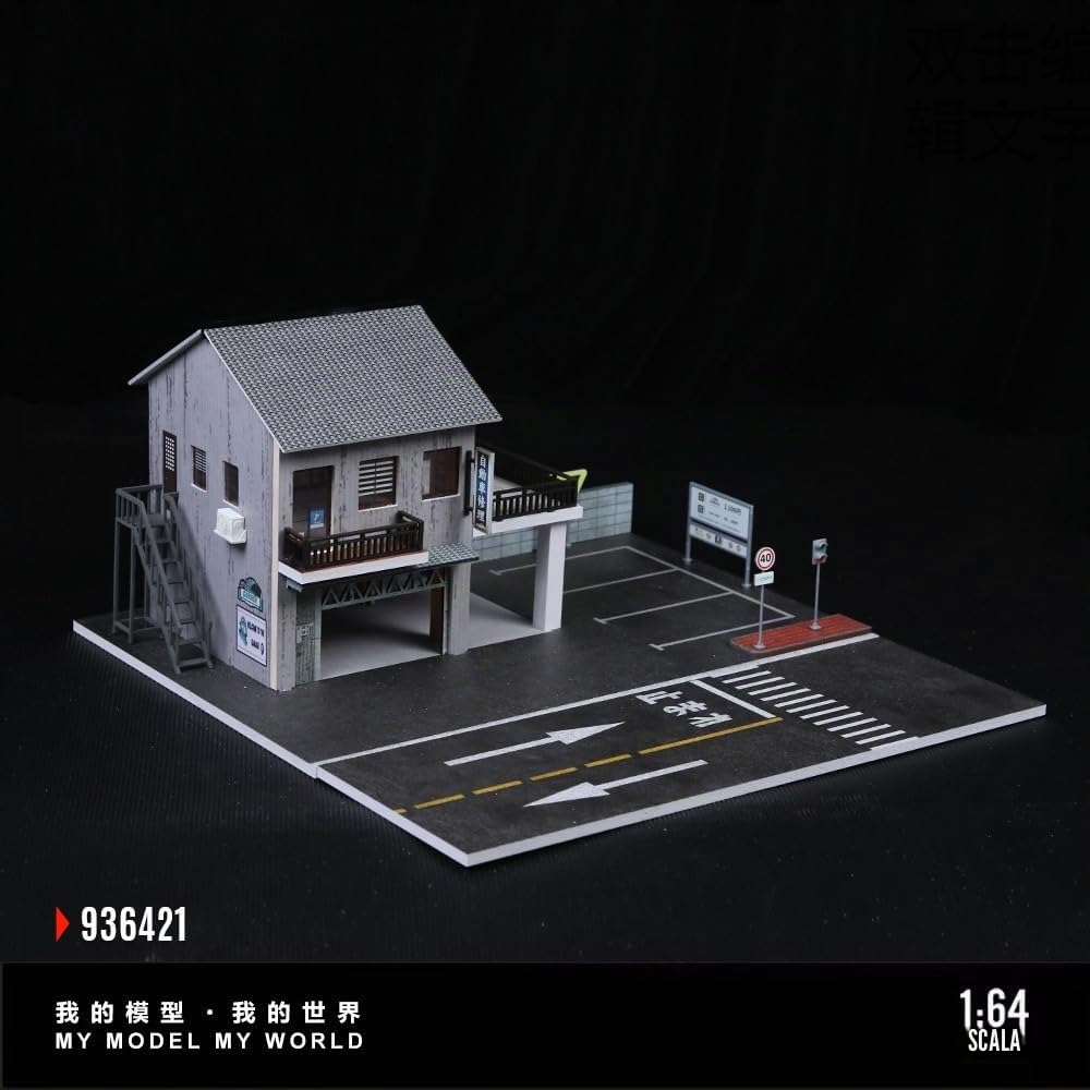 1:64 Diorama Garage Modello, Illuminazione LED Parcheggio Scena Display Case, Modello Officina per Display 1:64 Diecast Modellino Auto Vetrina, Modello Edificio (Japanese Repair Shop)