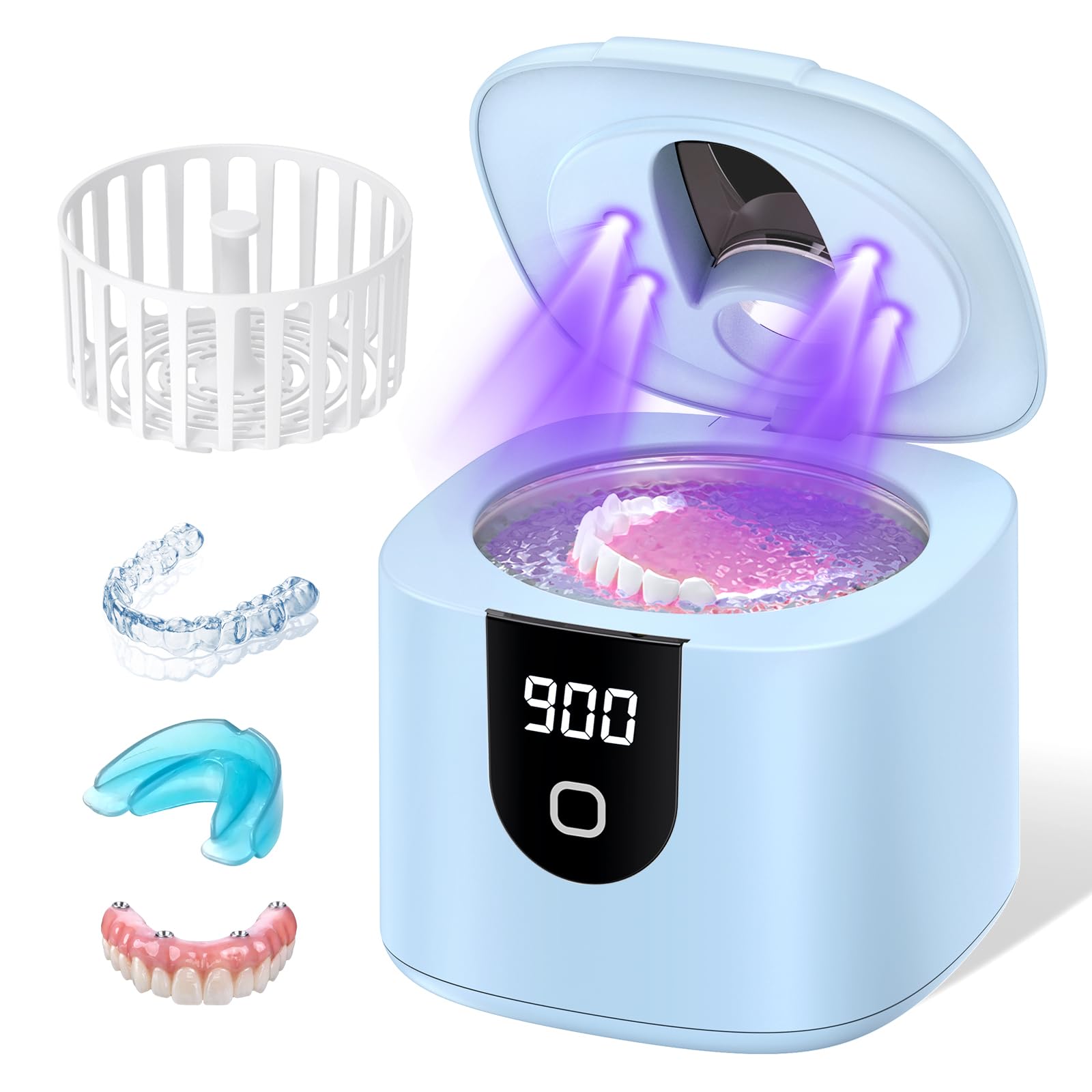 Ultrasonic Retainer Cleaner Machine, Upgraded 45kHz Ultrasonic Cleaner for Mouth Guard Braces, Night Guards, Toothbrush Heads & Jewlery with 200ML, 4 Modes and Digital Timer Dental Cleaning Pod