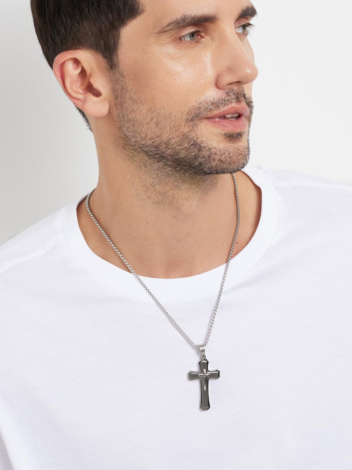 Collana Croce Uomo Argento/oro/nero Ciondolo Croce da Uomo Acciaio Inossidabile 316L Gioielli Cristiani