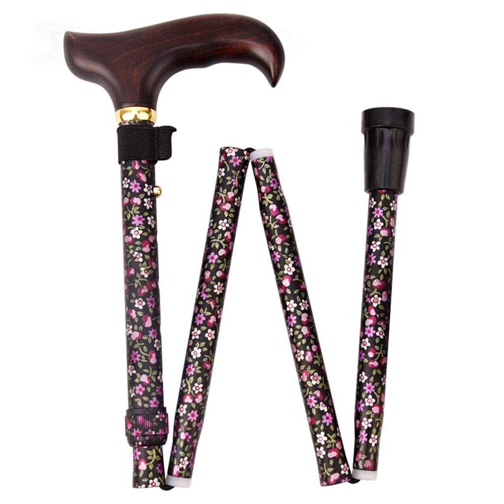 Bastón Plegable con Estampado Floral - Bastones para Mujer - Bastón Plegable de Aluminio Ligero - Regalos para Madres, Color Negro charitable