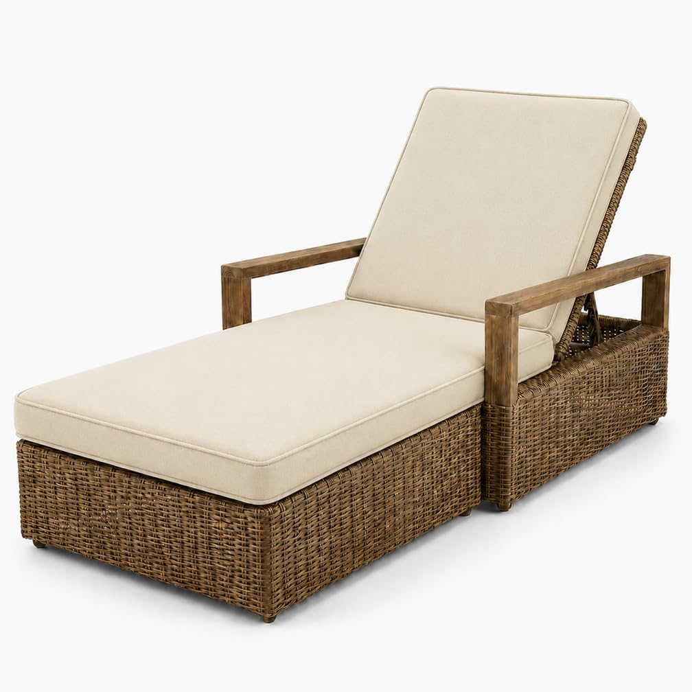 AZMAHT Sun Lounger Cushion Replacement Cushions: Waterproof Thick Padded Lounger Cushion Only with 6 Straps, Non Slip Large Outdoor Sunbed Cushions for Garden Recliner,Offwhite,178x59x10cm โ image 1