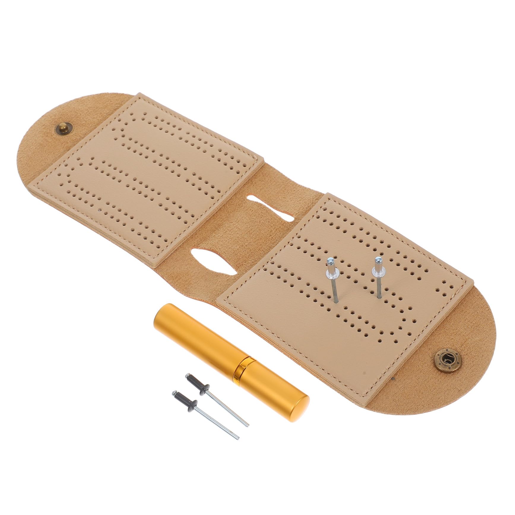TOYANDONA Portable Folding Leather Cribbage Scoreboard, Pocket-sized Card Game Scoring Board for Indoor Family Games and Desktop Use, Brown