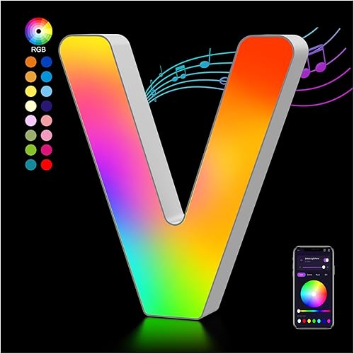 Miniatura 79 de OJQ Letras con luces LED iluminadas, letras de marquesina para decoración de habitación, luces de pared, regalos de Navidad, sincronización