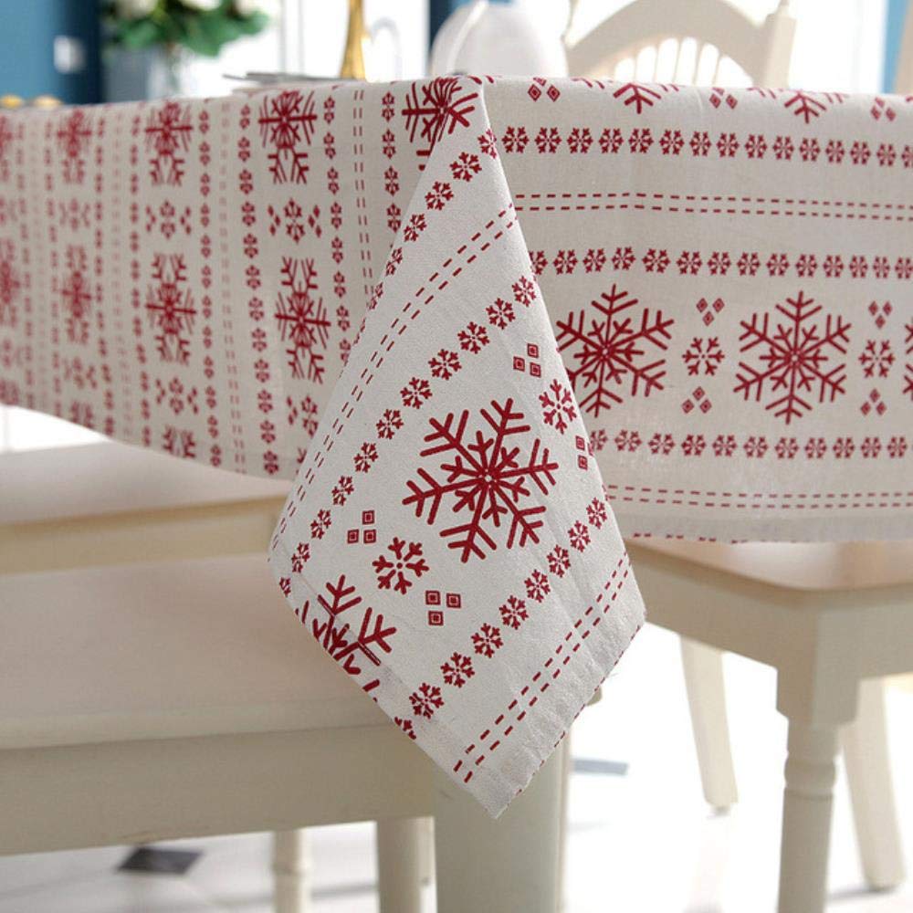 Nappe de Noël en coton et linge rouge à motif neige 140x220