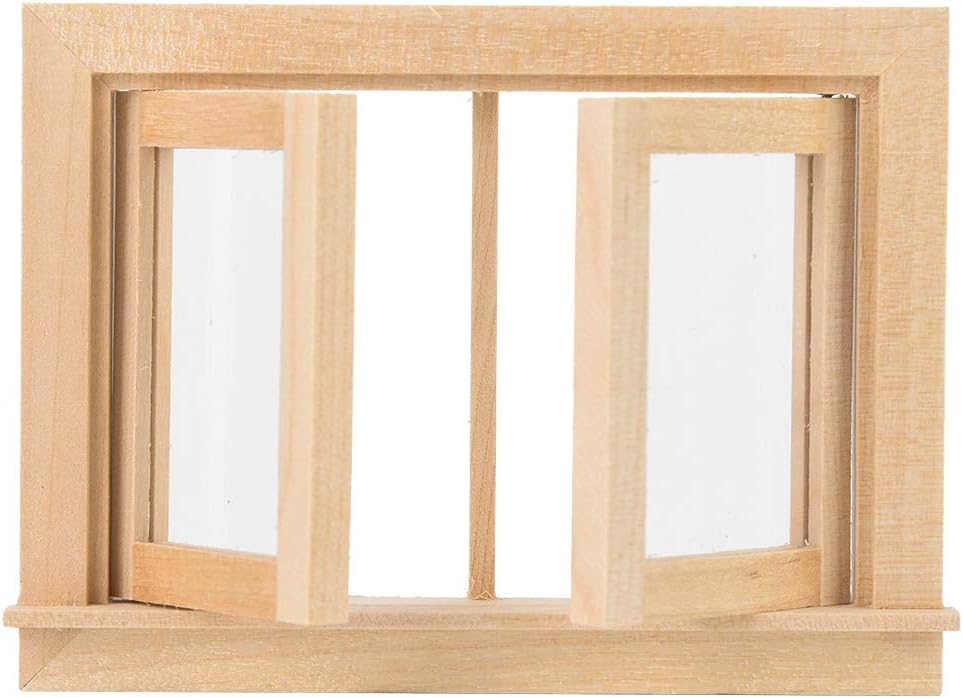 Zerone Doll Wooden Window, 1：12 Doll House Furniture Accessories Simulation Wood DIY Mini Double Push Window Small Window