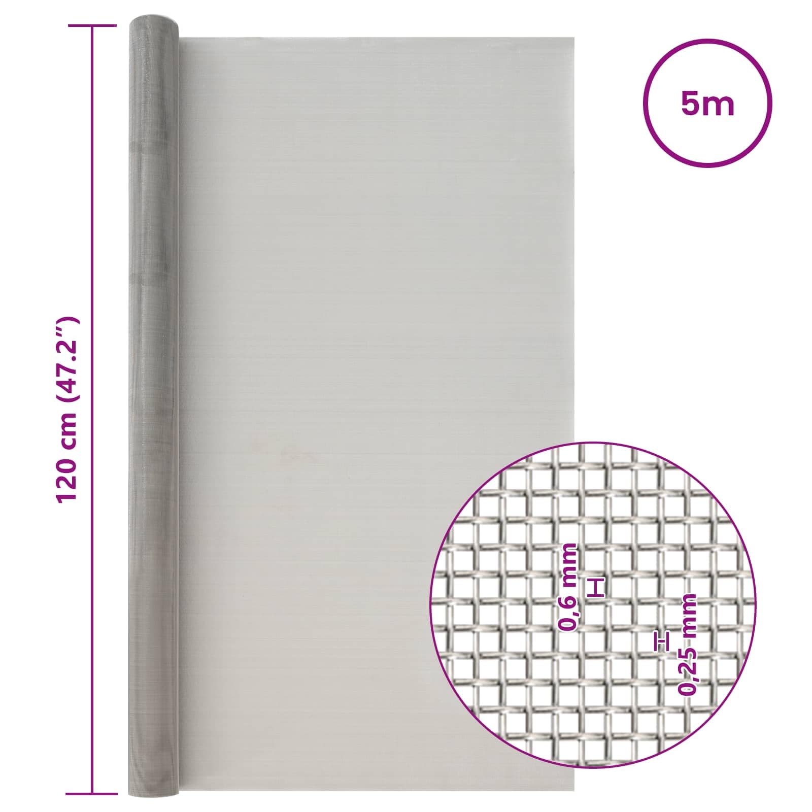 Maschendraht 120 x 500 cm 30 Mesh Edelstahl 201