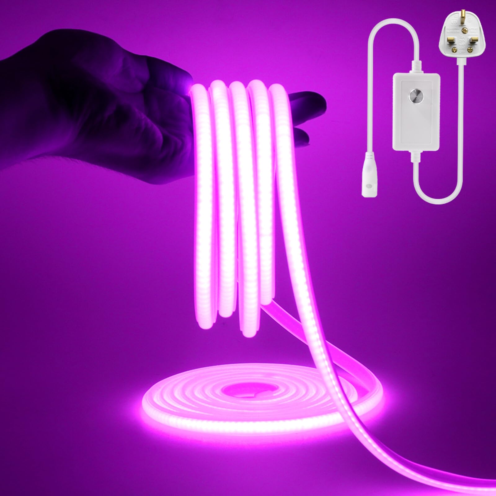 KAFULA 220V dimmable COB LED Light Strip, IP65 Waterproof Flexible, 288 LEDs/m Super Bright FCOB LED neon Light CRI90+, can be Cut Every 50 cm, Home Decoration [2m, Purple Light]