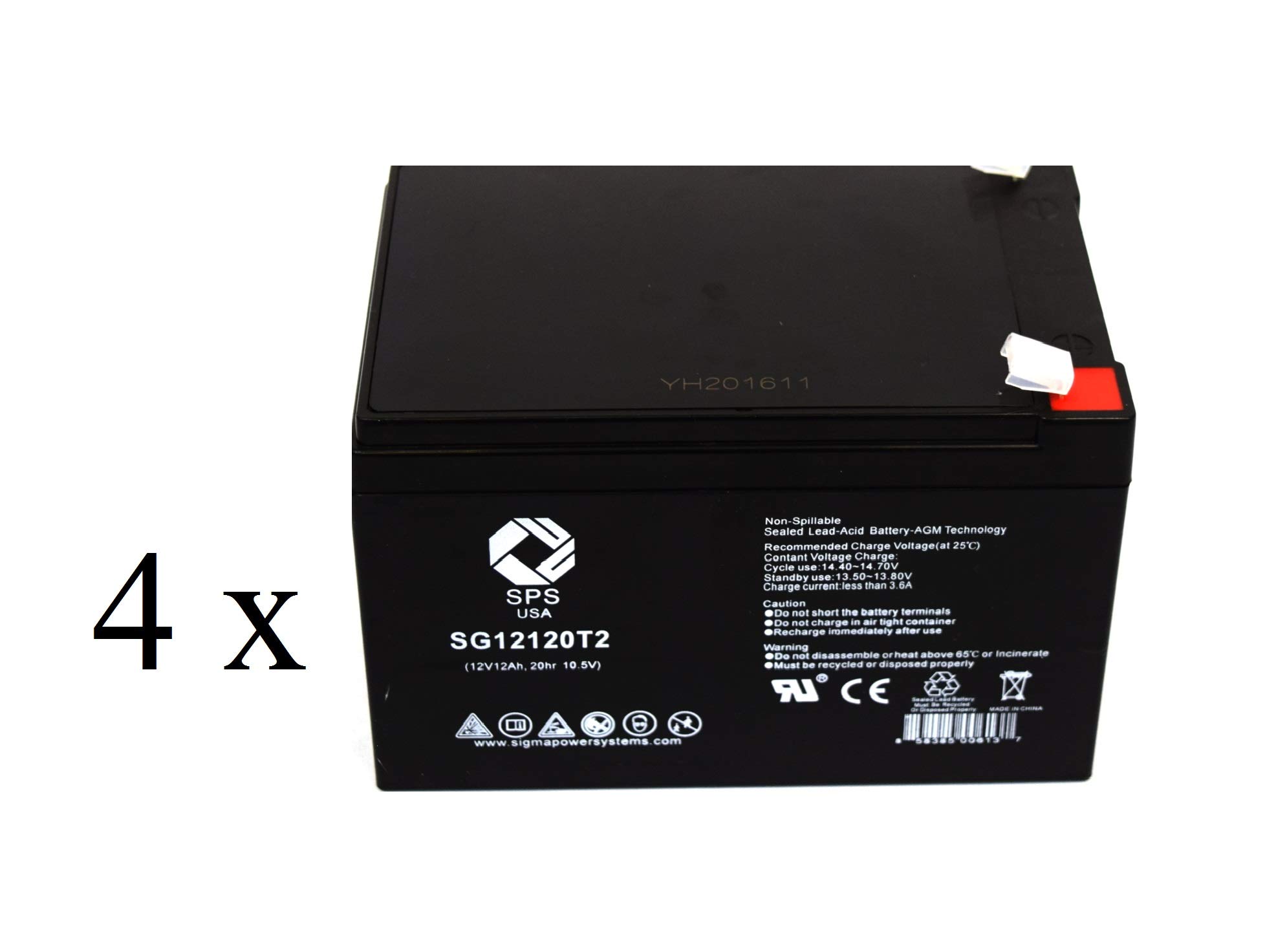 SPS Brand 12V 12Ah Replacement Battery for Xcooter XCruiser XC266GTBUPS (4 Pack)