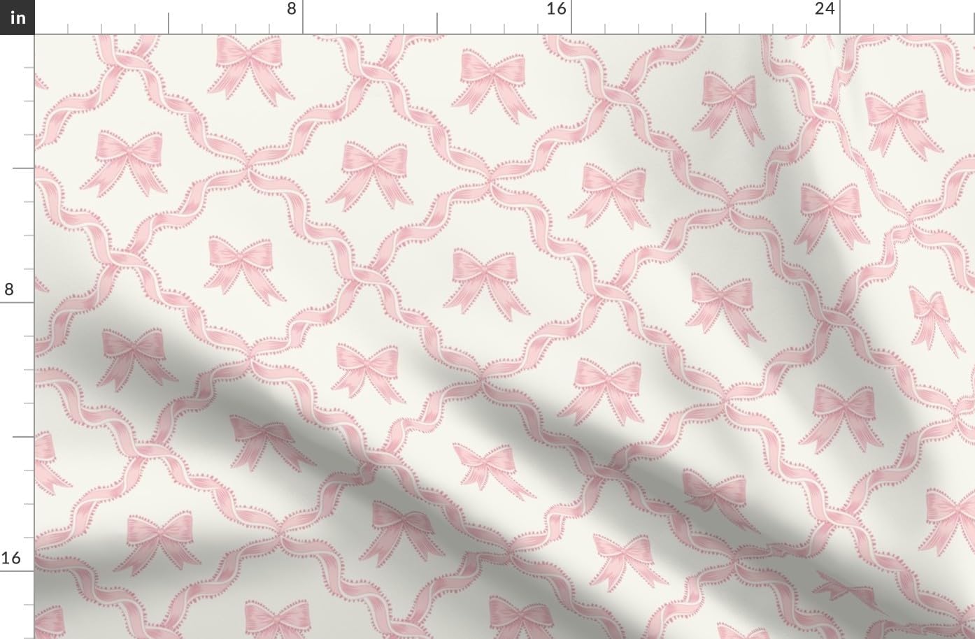 Spoonflower Fabric - Pink Bow Ribbon Trellis Pastel Baby Grandmillennial Chinoiserie Printed on Organic Cotton Sateen Fabric by The Yard - Sewing Quilting Apparel Home Decor