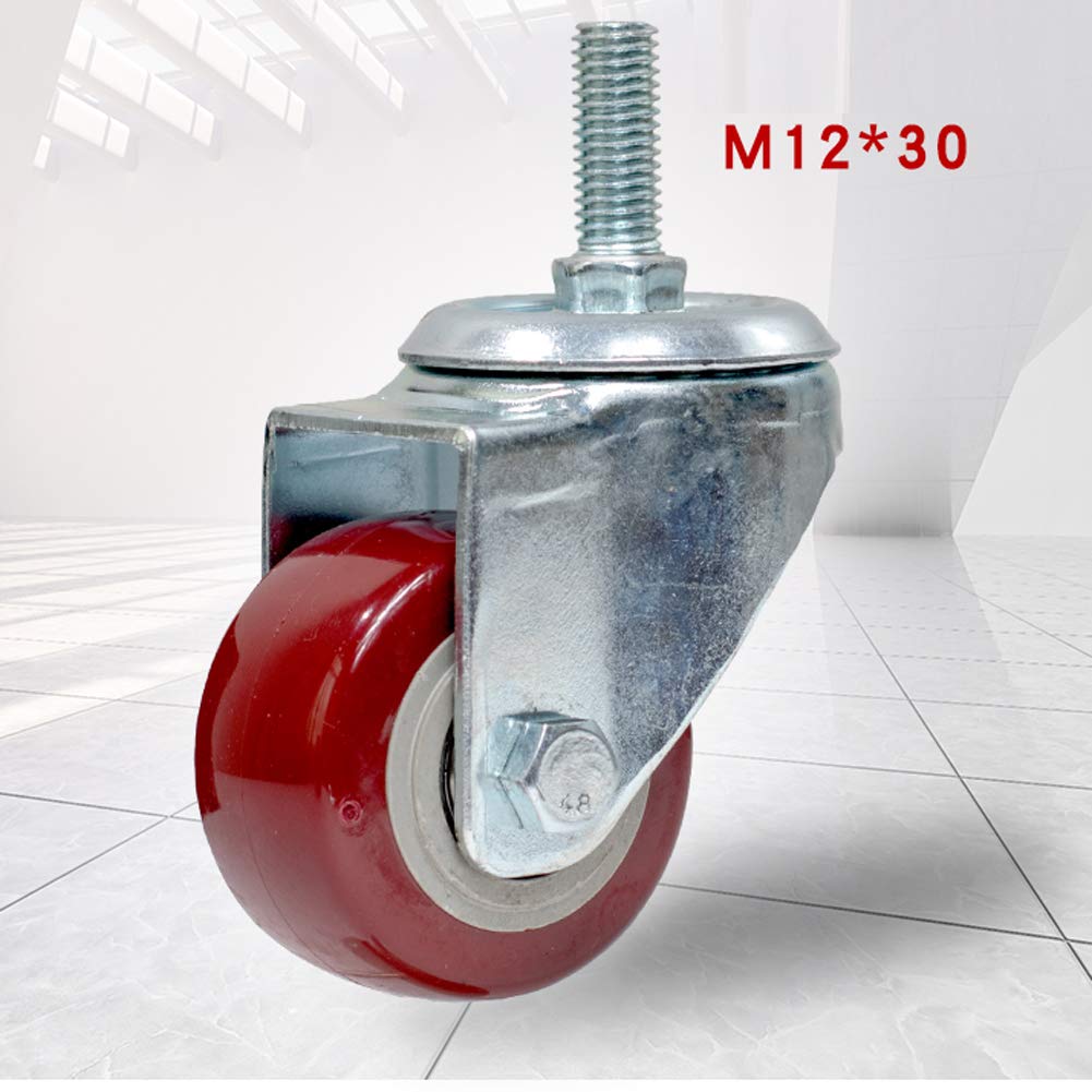 4 x kółka PU do dużych obciążeń, 63 mm, gwint M12, nośność 300 kg, wychylne, ciche, z hamulcem, do mebli, krzeseł biurowych, wyposażenia szpitala i rusztowań