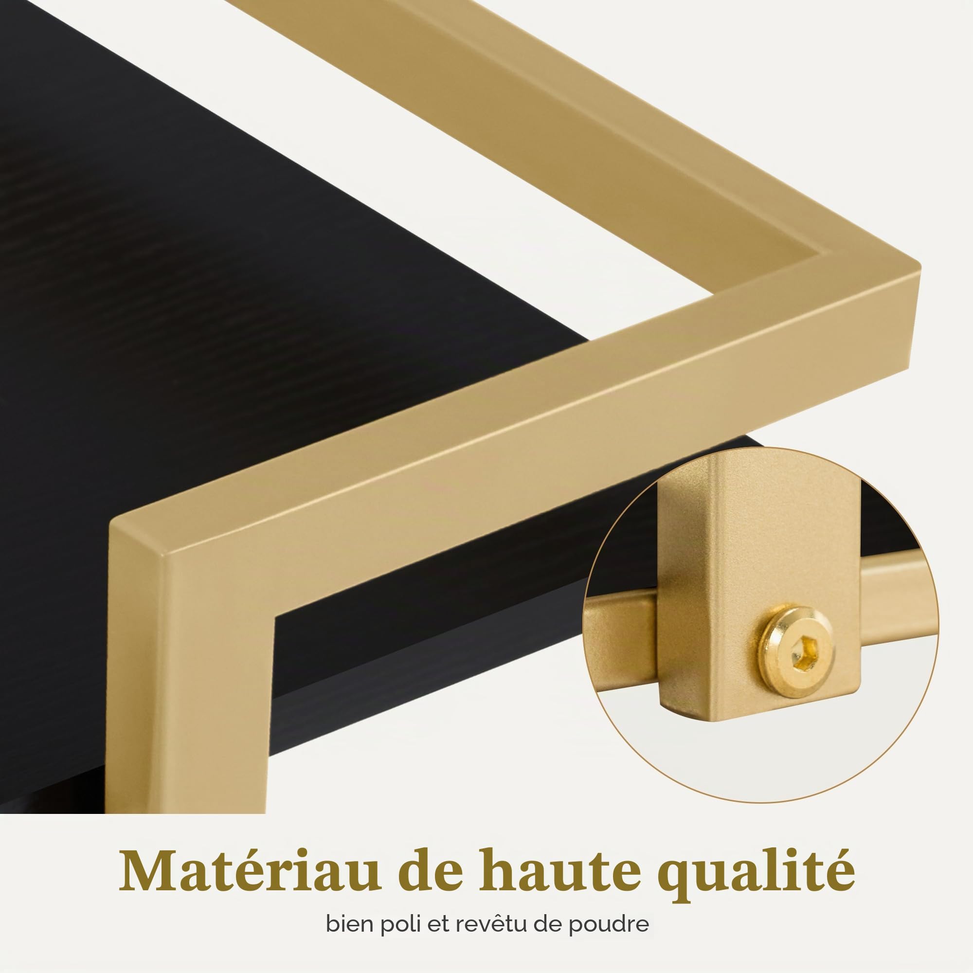 M MCombo Servante à roulettes, desserte de Cuisine Bar Châssis métallique Noir et Or, desserte Polyvalente Moderne à 3 Niveaux, pour Cuisine Salon Bureau, 0033