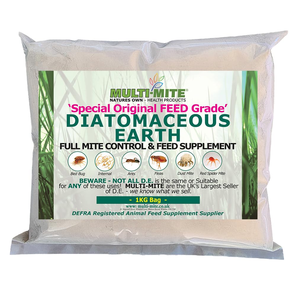 Multi-Mite® 1KG DIATOMACEOUS EARTH Feed Grade - Red Mite Fleas and All Animal Lice Control Powder