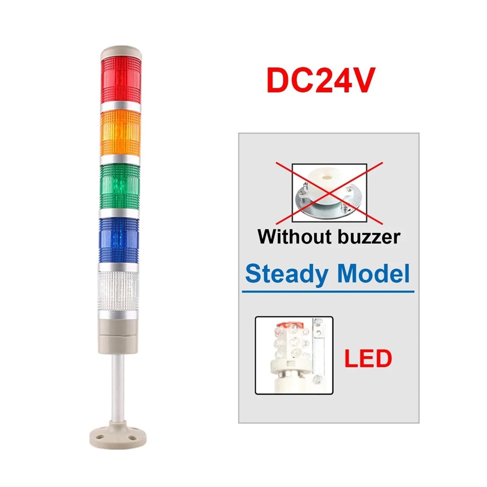 LGP-205/505 5 warstw 12 V 24 V 110 V 220 V przemysłowy sygnał wieżowy, stabilna lampka ostrzegawcza, lampa błyskowa LED (światło stałe 24 V)