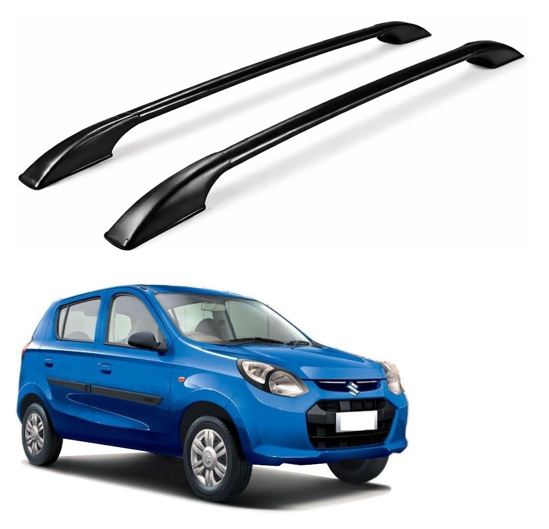 Universal Car Roof Rail Bars Set of 2 | Premium Metal Roof Rack with Plastic End Caps | Strong, Lightweight & Weather Resistant | Easy Installation | Full Black Suitable for Maruti Suzuki Alto 800