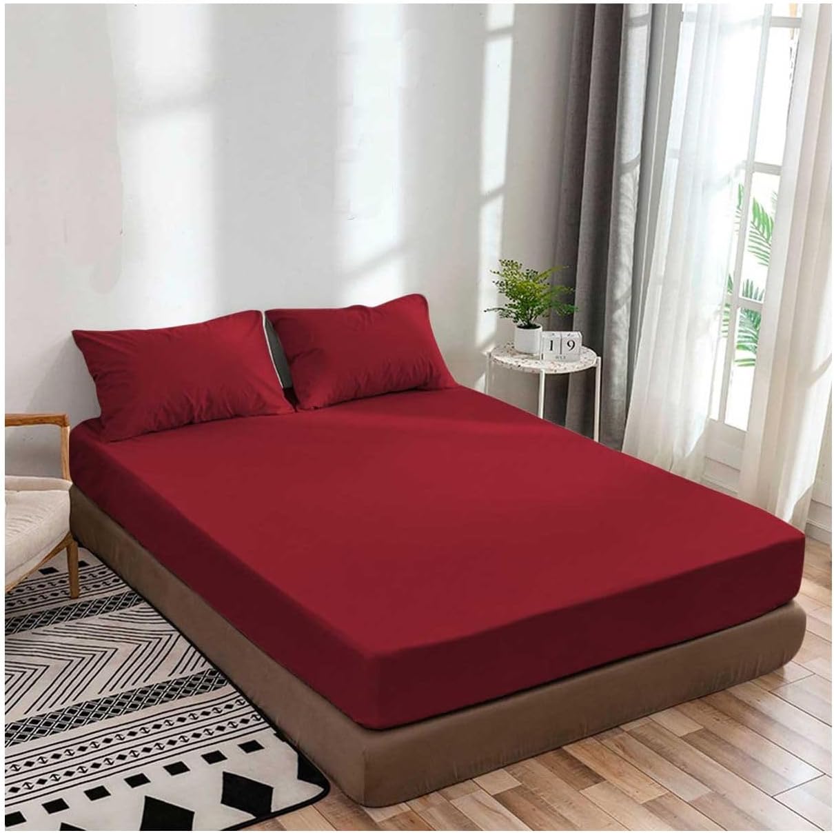 Premium Quality 1 Piece Fitted Sheet (Bottom Sheet Only) 10" inches Deep Pocket 700 Thread Count Egyptian Quality Cotton Stripe Pattern King Sky Blue Stripe