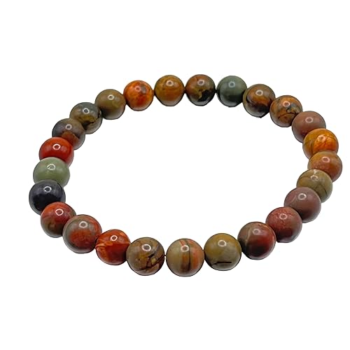 3J Crystal Map Jasper Natural Healing Crystal Gemstone Beads Grounding Protection Balance Root Chakra Stretch Bracelet for Men Women Youth Gifts