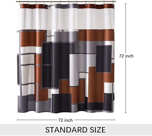 Miniatura 8 de YOSTEV Cortina de ducha marrón blanco y negro con ventana superior de malla, cortinas de ducha geométricas modernas texturizadas para baño, juego de