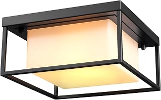 Globe Electric 1-Light Matte Black Outdoor Flush Mount with Frosted Glass