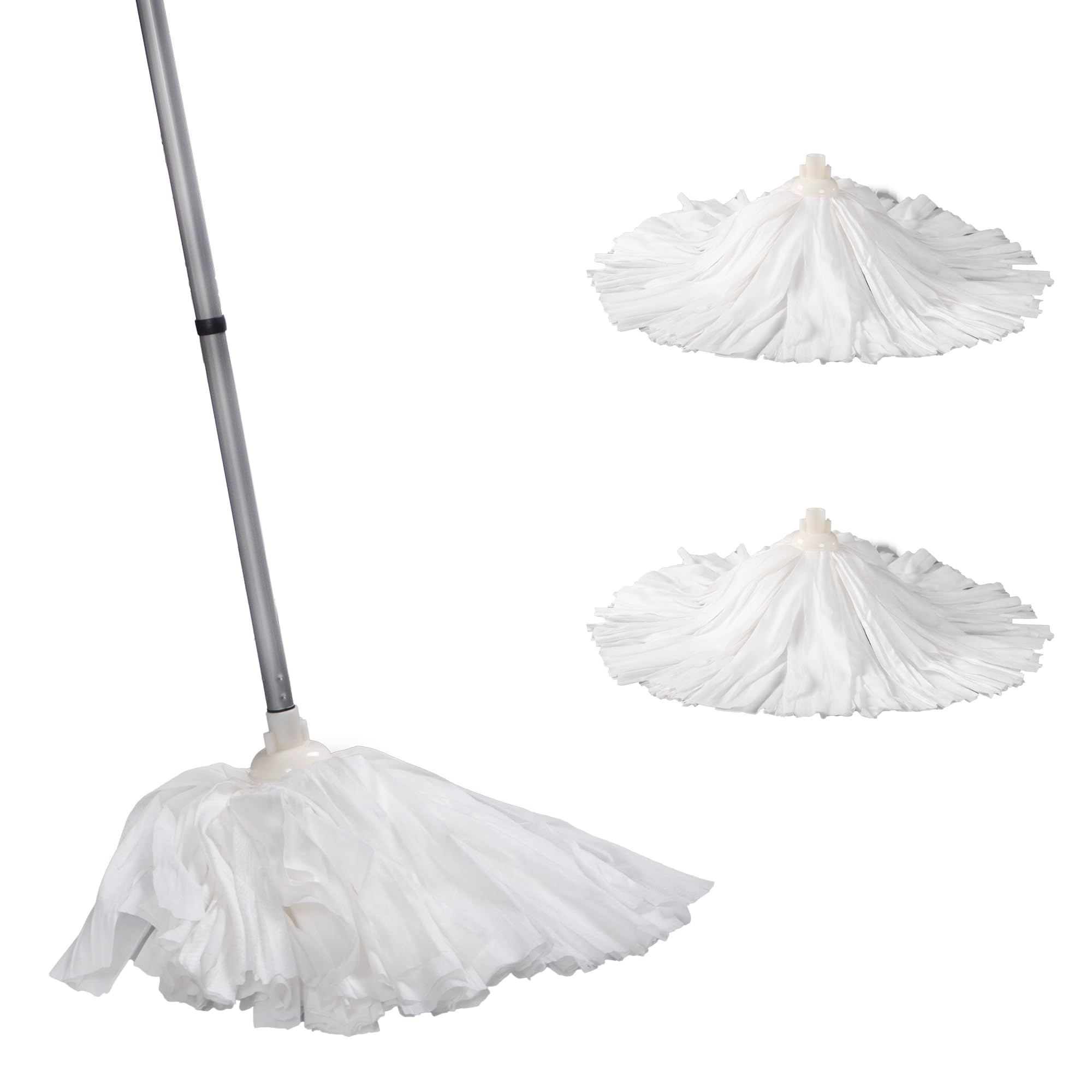 Matthew Cleaning Non-Woven Commercial Disposable Mop,Universal Headband,Super Absorbent,Stainless Steel Spin 54" Handle w/Swivel Hang Cap for Easy Storage(3 Mop Heads w/1 Handle)