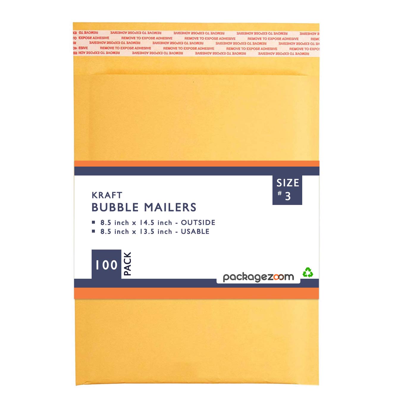PackageZoom #3 8.5 x 14.5 Padded Envelopes Kraft Bubble Mailer Shipping Envelopes 100 Pack