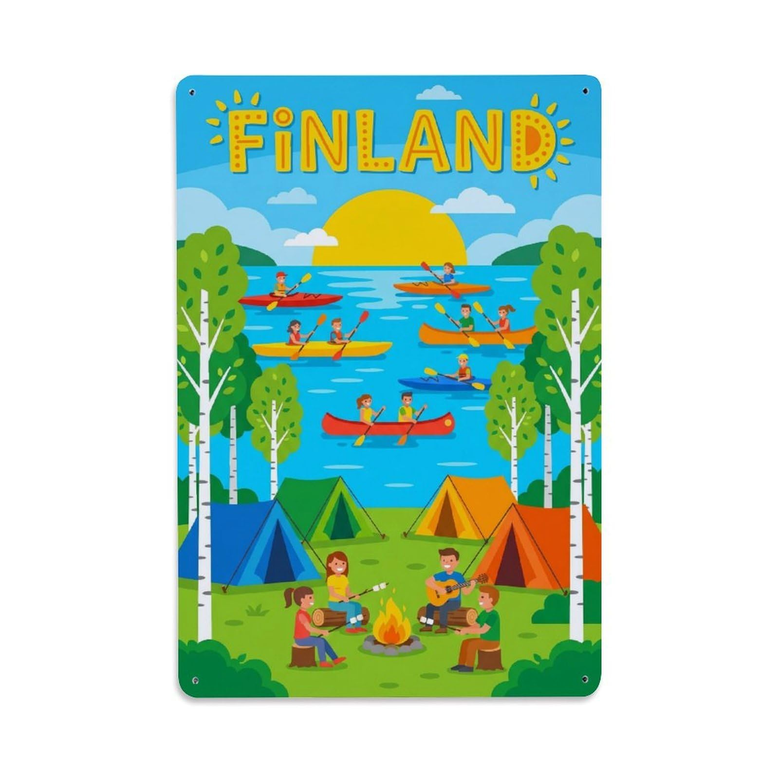 Olhnbad Style Finland Summer Camping Lake Travel Nordic Metal Tin Sign