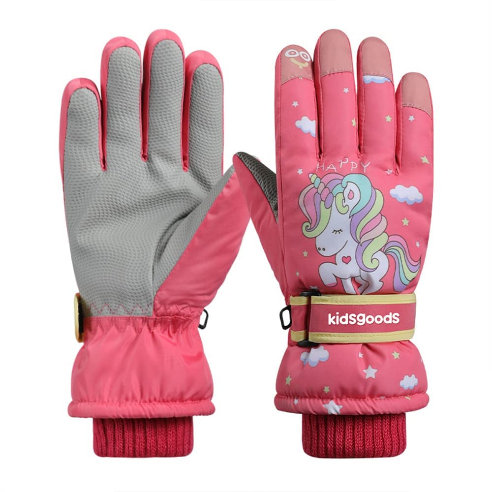 Children's Ski Gloves, Warm and Windproof Waterproof Winter Gloves with Velcro Fastening for 6-10 Years Boys, Girls, Running, Skiing, Hiking, Cycling, Riding, Snowboarding Winter Mittens