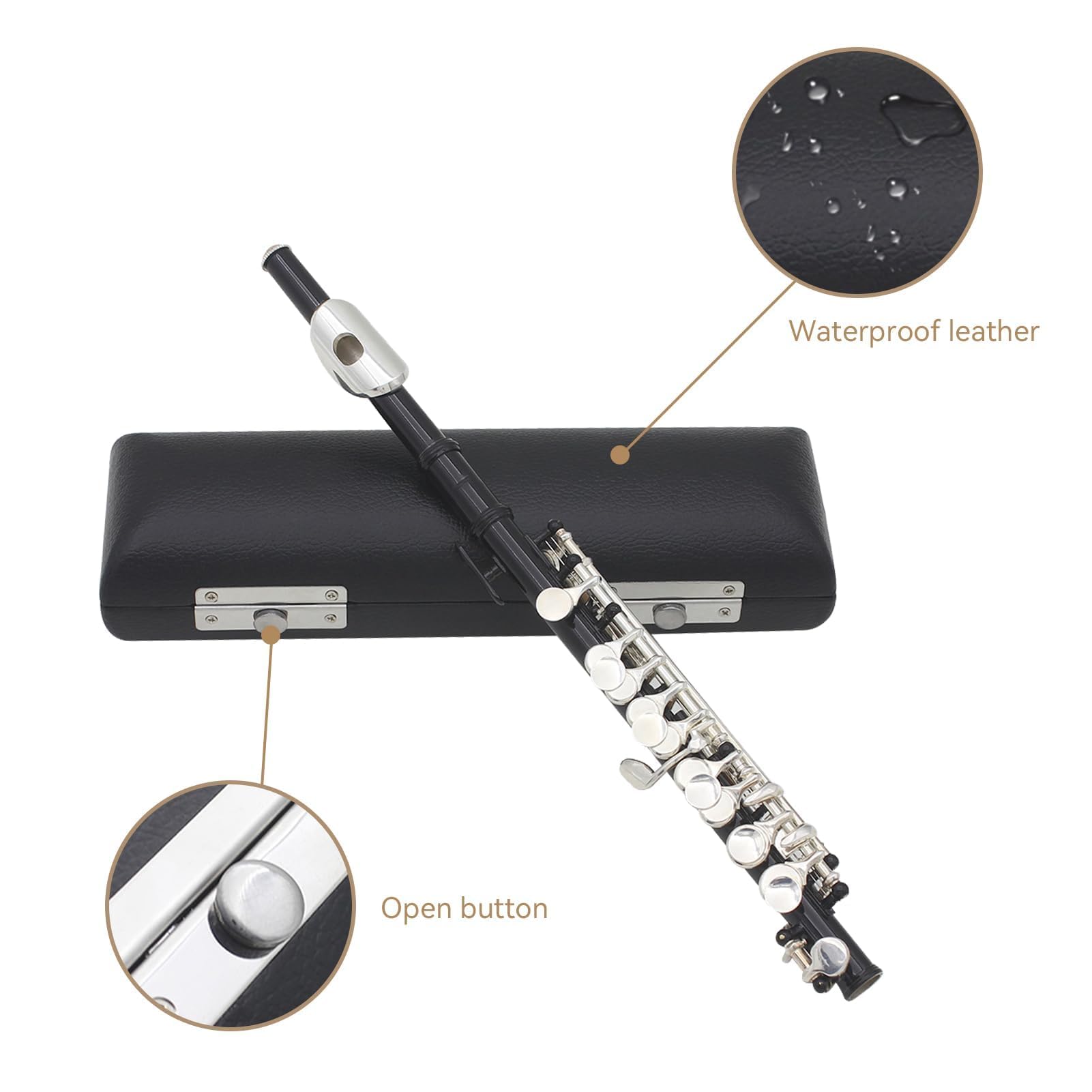 C Flute Piccoloflöte Edelstahl Schülerflöte Piccoloflöte Kupfer Instrument C Querflöte Piccolo Vernickelt Querflöte Flöte Set mit PU Lederbox Reinigungstuch Stab für Anfänger Übungen Geschenk