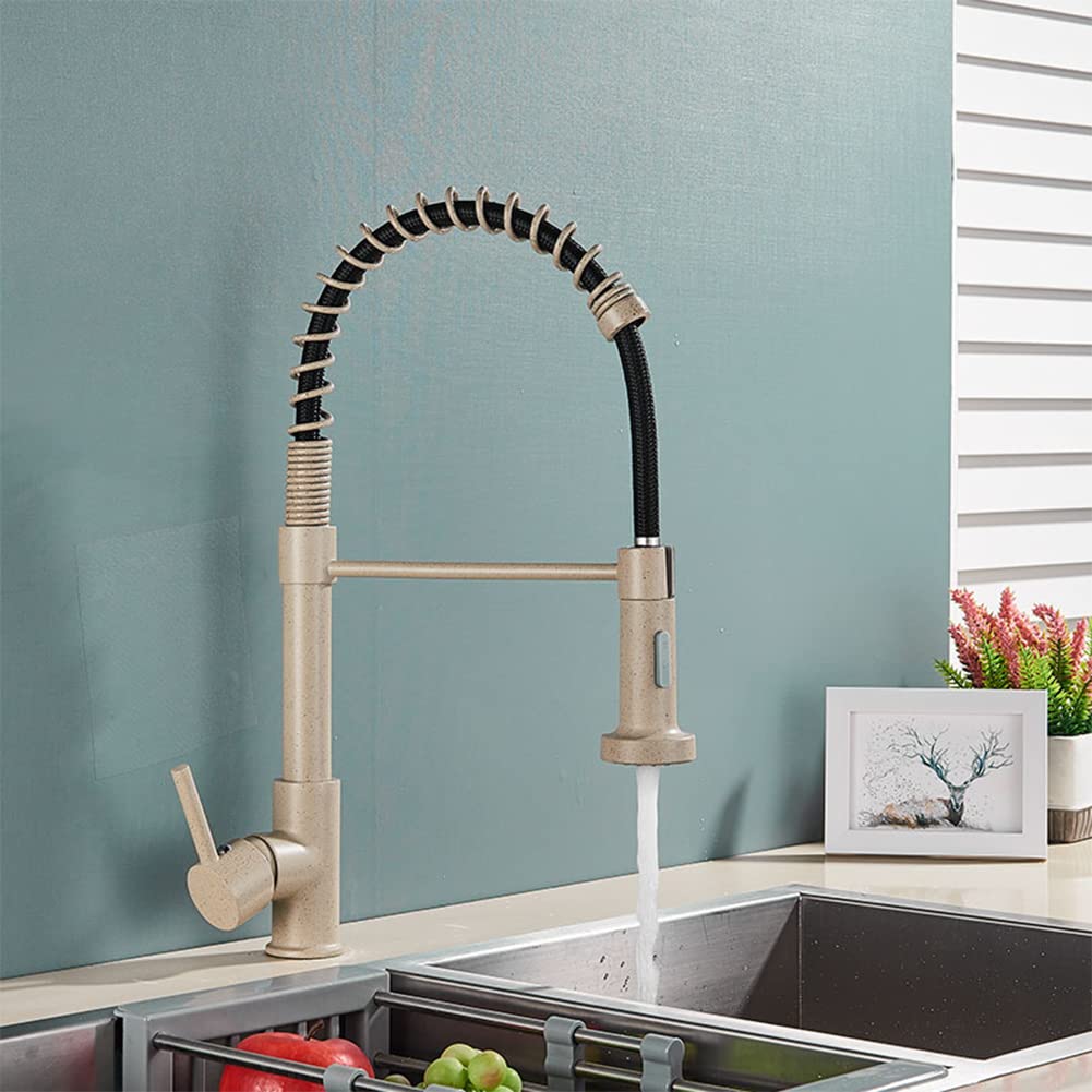 Robinet De Cuisine Mitigeur Cuisine Avec Douchette 2 Fonctions Robinet Évier Cuisine Avec Douchette Extractible, Rotatif À 360° Levier Unique Laiton Avec Ressort En Spirale Robinetterie Cuisine, Beige